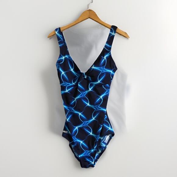 Speedo Endurance Swimsuit Women's Size 10 Blue Black Lined One Piece - Picture 1 of 6